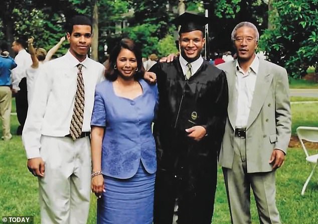 Craig pictured himself on his graduation day with his mother, Betty, and his father, Lawrence, as well as his brother