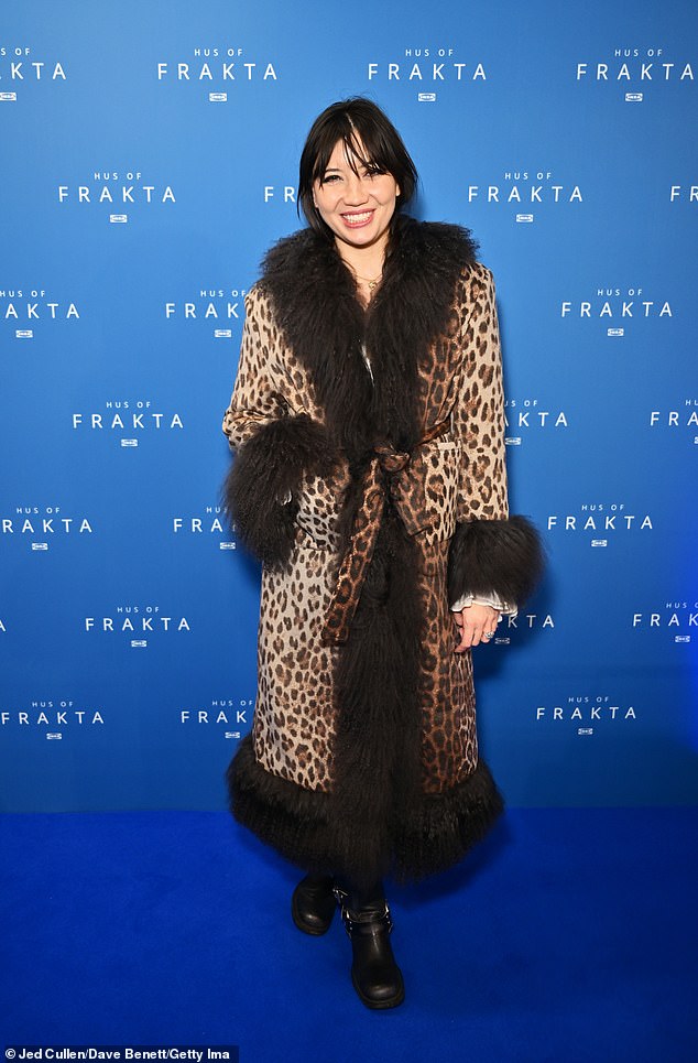 Daisy Lowe and Hana Cross lead the glamor in animal print and black leather as they arrived at the launch of IKEA's new luxury pop-up store Hus of FRAKTA on Thursday