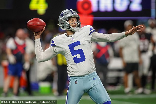 Dallas Cowboys punter Bryan Anger threw a pass against the Falcons in the third quarter