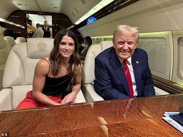 Patrick shared a timeline of her evening with Trump on X, along with a photo of the two of them smiling on his plane