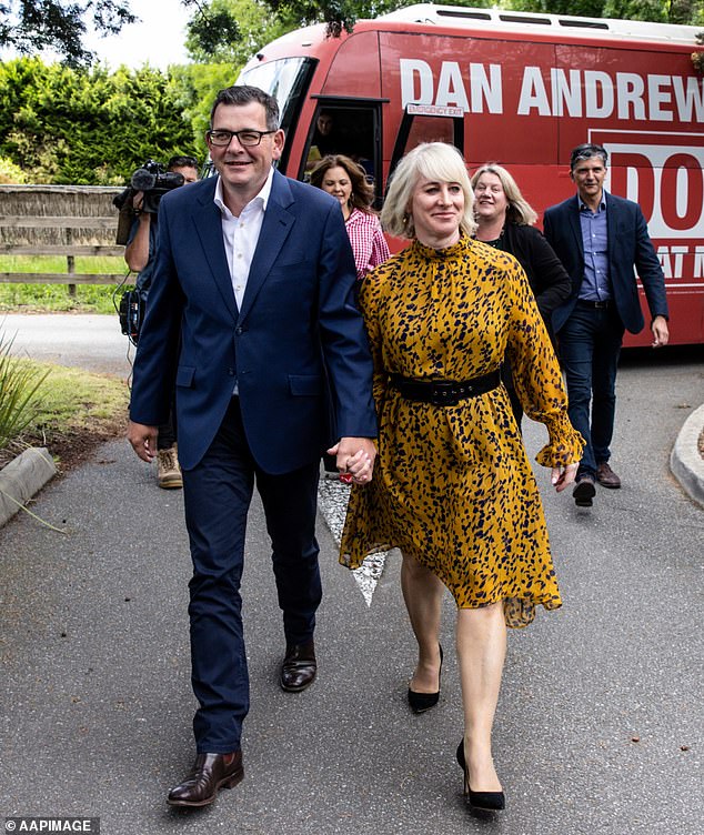 Former Victorian Prime Minister Daniel Andrews (pictured with his wife Catherine) told Jewish philanthropists to be wary of who they donate to as he was awarded the Jerusalem Medal by Zionist organisations.