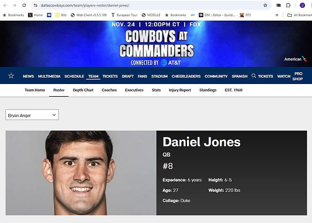 Daniel Jones was briefly named to the Dallas Cowboys roster after the Giants released him