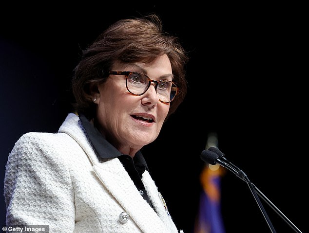 Nevada Sen. Jacky Rosen speaks to supporters at her election watch party early Nov. 6