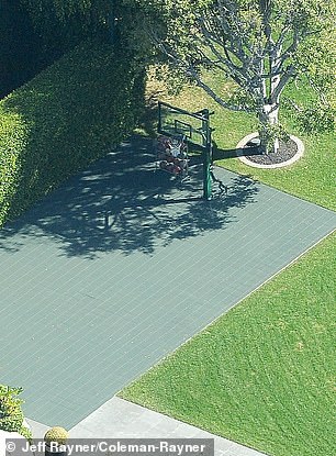 The mansion also features a one-sided basketball court