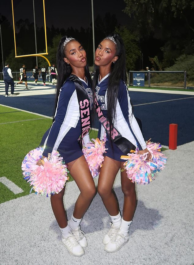 Diddy's 17-year-old twin daughters Jessie and D'Lila Combs celebrated their last night in their cheer uniforms with tiaras in an Instagram post on Sunday