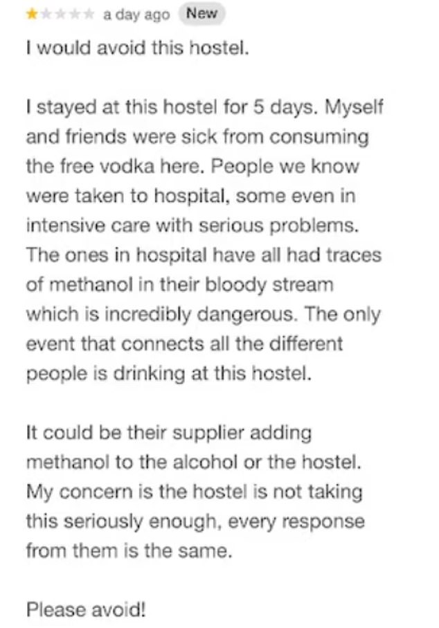 Pictured: Now-deleted Google reviews warning other travelers about the hostel