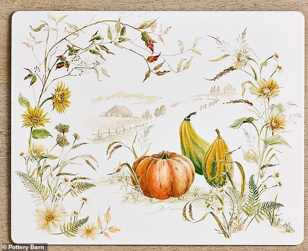 Pottery Barn is selling a set of four fall-themed placemats for $48