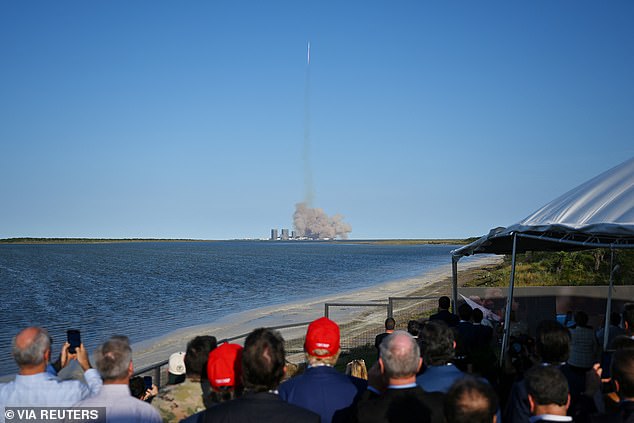 Newly elected US President Donald Trump looks on during a viewing of the launch of the sixth test flight of the SpaceX Starship rocket, in Brownsville, Texas, USA, November 19, 2024