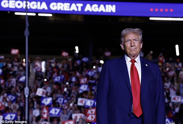 Republican presidential candidate, former US President Donald Trump, delivers remarks during a campaign rally at McCamish Pavilion on October 28, 2024 in Atlanta, Georgia. Trump has won the state of Georgia again, after securing it in 2016 and losing it in 2020