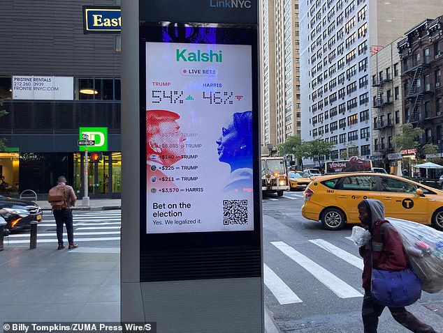 Live election betting on a digital kiosk on a New York City street