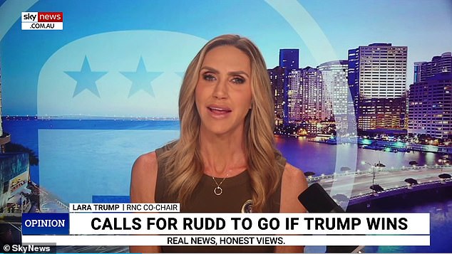 Lara Trump, wife of Eric Trump and chairman of the Republican National Committee, slammed Kevin Rudd after he described her father-in-law as a 'traitor to the West' (Mrs. Trump is pictured)