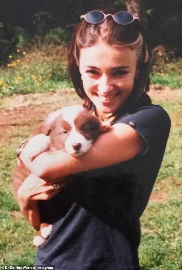 Dr. Katrina Watson recalls the sadness she felt when her beloved dog Toby died 14 years ago. The famously cheerful border collie, who died in 2010, was the 56-year-old's co-star in Seven's long-running pet show Harry's Practice (1997-2003). Pictured: A throwback photo of Katrina with Toby when he was a puppy