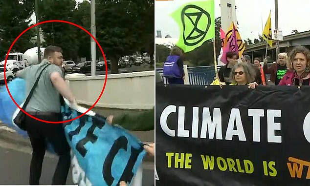 One Australian hero pulled a banner away from climate change protesters as they tried to close major roads