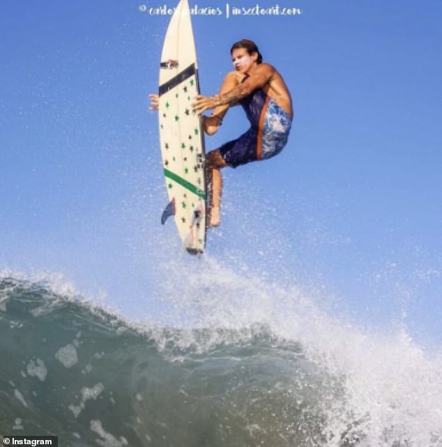 The musician and surf instructor - who is eight years her junior - struck up a romance when he gave her surfing lessons as she rang in the New Year in Costa Rica (pictured)