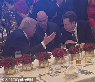 Other attendees at the party included Dana White, RFK Jr., former presidential candidate Vivek Ramaswamy, Alabama Senator Tommy Tuberville and Trump's lawyer Alina Habba. Trump is seen at the party with Elon and Dana