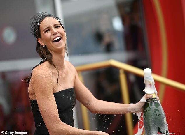 Emma McKeon has broken her silence about a nasty accident at the Melbourne Cup that left her completely drenched in champagne