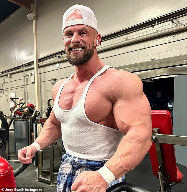 Joey Swoll (pictured) says the model should be kicked out of the gym for this inappropriate act