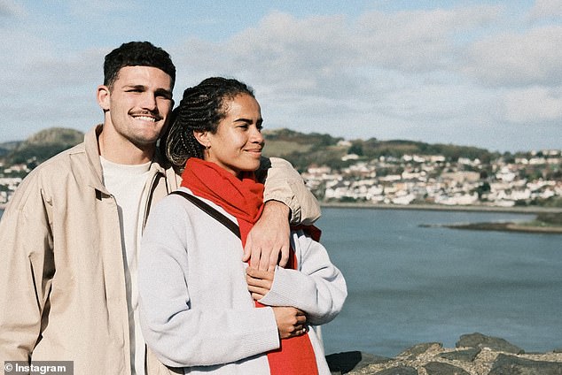 Nathan Cleary and Mary Fowler are pictured on his recent trip to England to spend time with her after the NRL grand final