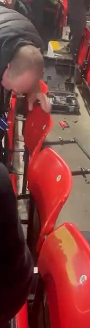 A video circulating online appears to show seat repairs being carried out at Old Trafford during Man United's match against Chelsea on Sunday