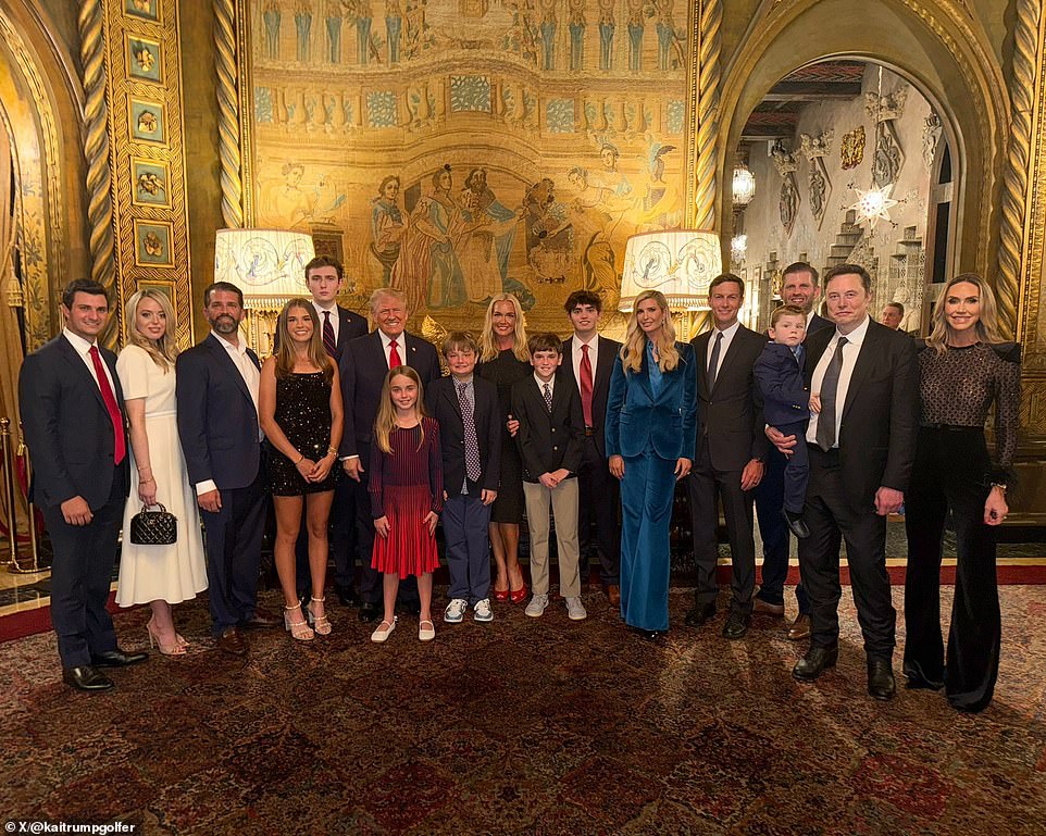 The soon-to-be First Lady Melania Trump was nowhere to be seen. Kimberly Guilfoyle, Don Jr.'s fiancée of four years, was also not pictured next to the family.