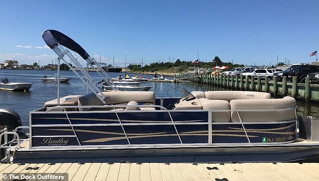 Brooke Mejeur was aboard the 20-foot pontoon boat along with two unnamed adults and two unnamed minors when she was accidentally ejected. Pictured: Stock photo of a 20-foot pontoon boat