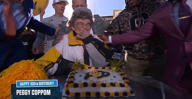 Coppom started crying after being presented with a Buffaloes-themed cake