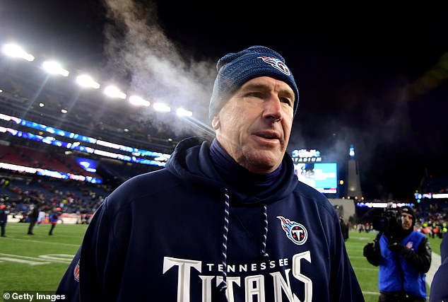 Mike Mularkey is seen after the Titans lost the divisional round game to the Patriots in 2019