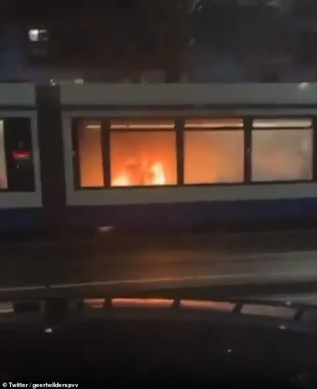 Blackmailing thugs set fire to a tram with fireworks