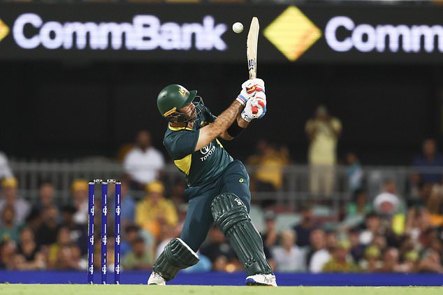 Australian Glenn Maxwell bats during the T20 cricket international between Pakistan and Australia at the Gabba in Brisbane, Australia, Thursday, November 14, 2024. (AP Photo/Tertius Pickard)