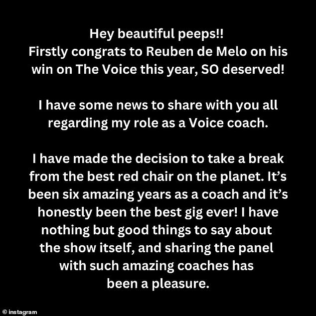 “I have some news to share with you all about my role as a voice coach,” he began. 'I've decided to take a break from the best red chair in the world'