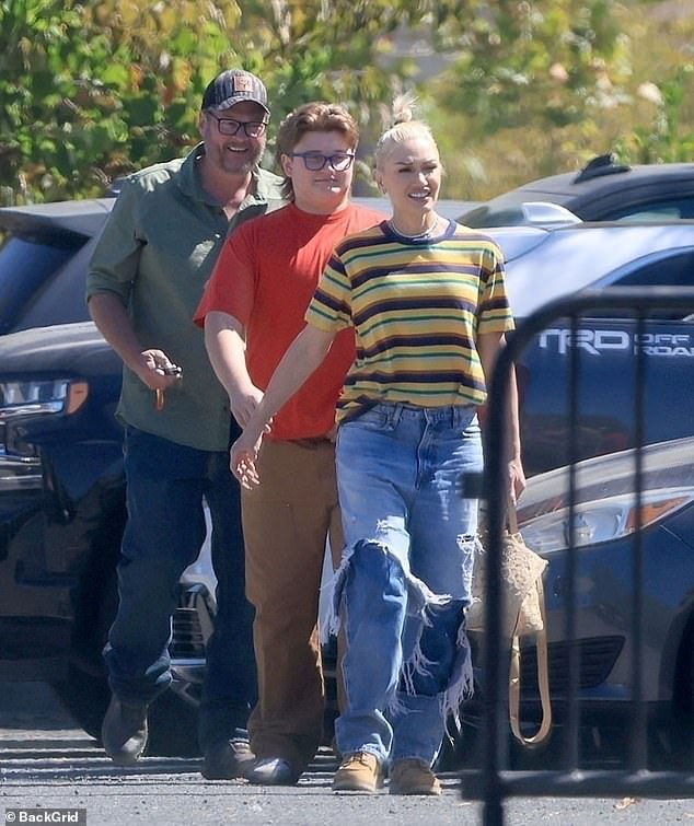 Gwen Stefani and her second husband Blake Shelton brought her son Zuma Rossdale to cheer on her youngest son Apollo Rossdale's soccer game on Sunday in Los Angeles