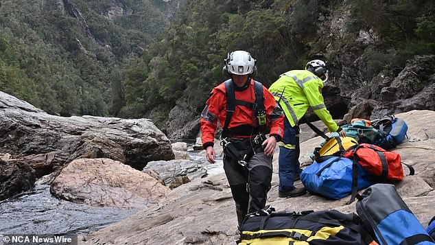 The man was rafting with a group of friends when disaster struck. Photo are emergency workers during the rescue operation