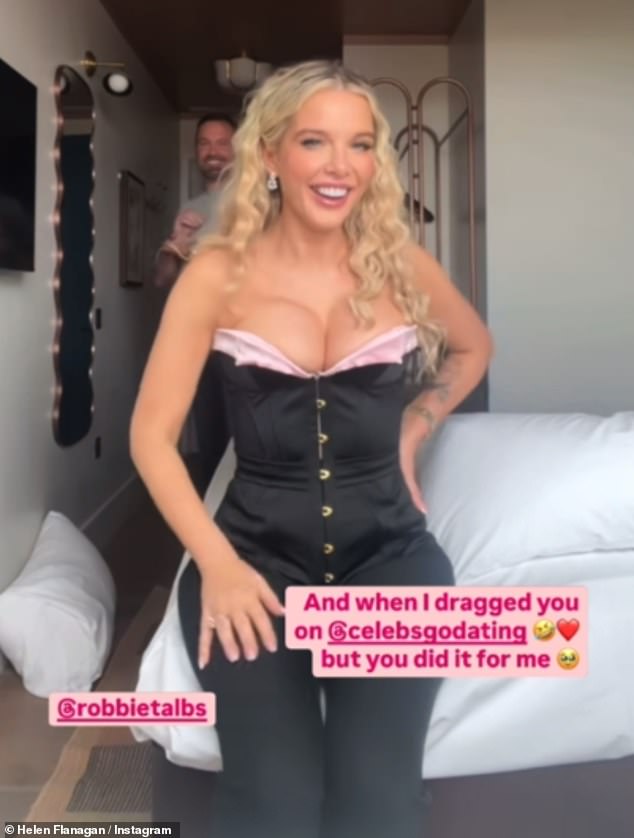 Helen Flanagan, 34, put on a very busty look as she celebrated boyfriend Robbie Talbot's 45th birthday with a fancy dinner on Thursday