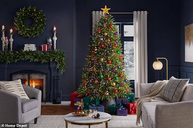 The tree, which has 4,539 branches and 3,400 lights, is depicted in a stock photo