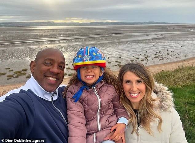 Homes Under The Hammer's Dion Dublin shared a sweet, rare photo with wife Cheryl and daughter Ruby, 5, on Instagram on Wednesday as they enjoyed a beach day in Ireland