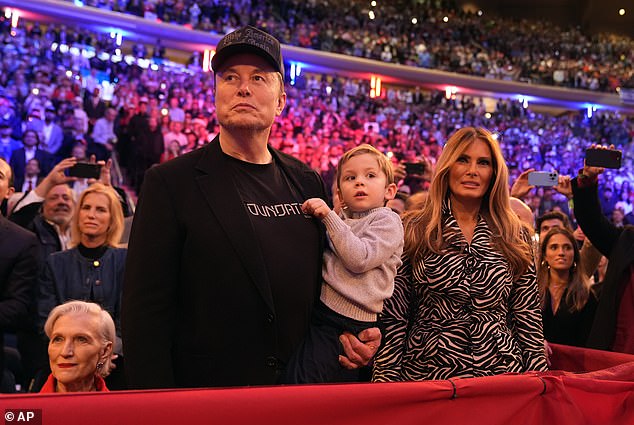 Elon Musk has gotten close to Melania Trump, the two are seen with Musk's son at Trump's rally at Madison Square Garden in October