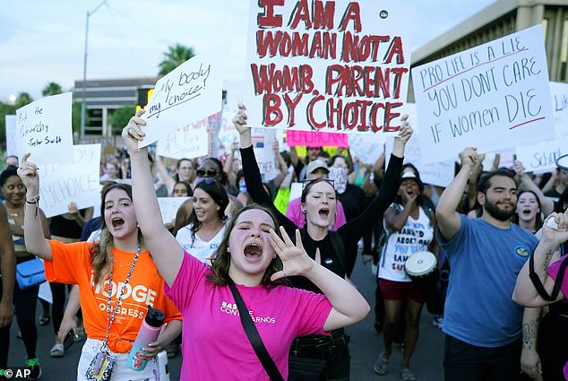 Protesters march in Arizona following the Supreme Court's decision to overturn Roe v Wade. A majority of state voters chose Donald Trump in the 2024 presidential election, while the state also passed an amendment to protect abortion