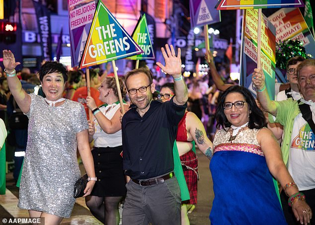 The Greens can be defeated before they become a threat to the Australian way of life (pictured is leader Adam Bandt, centre, with Greens MP Jenny Leong and his deputy Mehreen Faruqi)