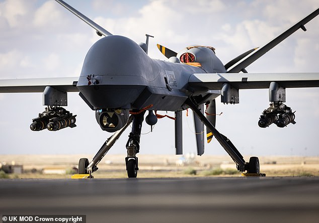 A Reaper drone (pictured) reportedly fired two hellfire missiles at an ISIS biological weapons engineer in a village in northern Syria in December 2022.