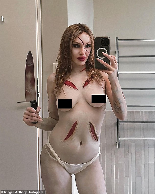 Imogen Anthony (pictured) made her fans do a double take on Friday after posting a gallery of very racy Halloween snaps