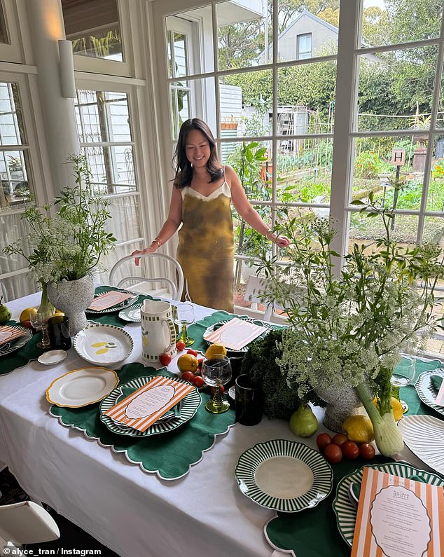 When setting the ultimate table for a soirée, there are five essential items she always has on hand: flowers, place cards, napkins, In The Roundhouse plates and a water pitcher