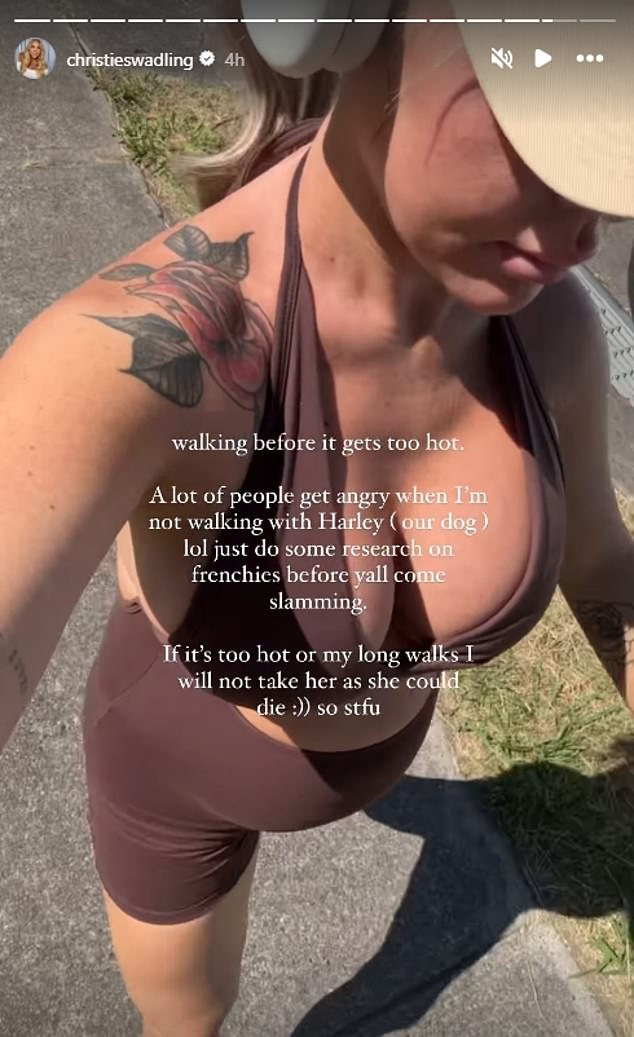 The influencer shared a video on Instagram on Tuesday as she went for a walk and explained why she leaves her French Bulldog behind