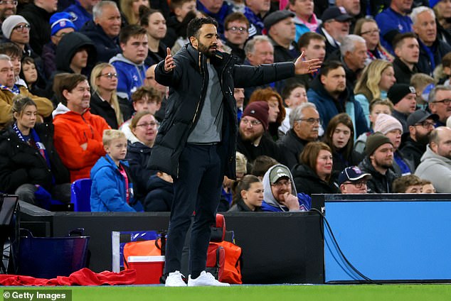 New manager Ruben Amorim pictured during his first match in charge of Manchester United