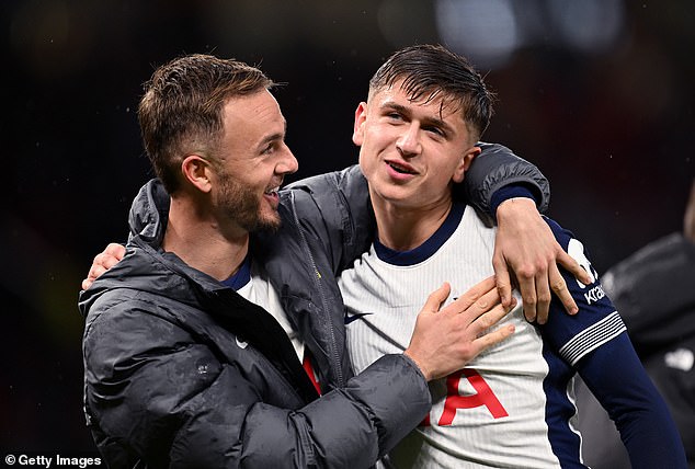 James Maddison and Mikey Moore had to take an unconventional route to the Tottenham Hotspur Stadium on Wednesday