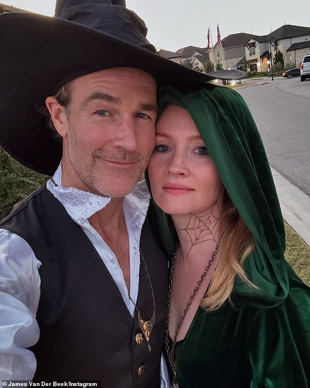 James Van Der Beek's second wife, Kimberly, shared a moving message of support for him on Sunday, just hours after he went public with his battle with colorectal cancer (pictured last Thursday)