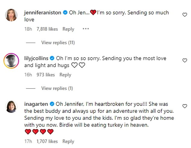 Celebrities like Jennifer Aniston and Lily Collins sent congratulatory messages