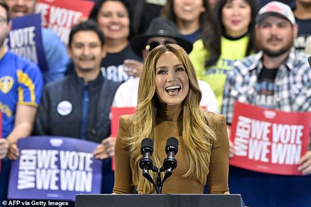 Jennifer Lopez expressed outrage over Puerto Rico dig at Donald Trump's rally at Madison Square Garden and asked Nevada voters to give Kamala Harris a 'Hollywood ending'