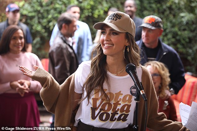 A bevy of Latina stars, including Jessica Alba, campaigned for Democratic presidential candidate Kamala Harris on Sunday