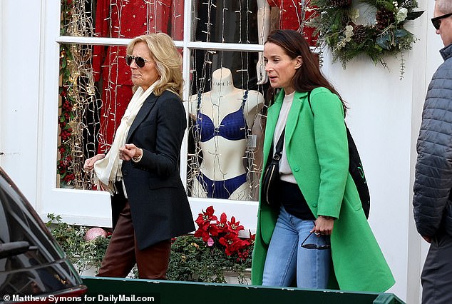 First Lady, Jill Biden goes shopping at 'Ladybird Lingerie' on Nantucket with daughter Ashley in tow. Dr. Jill and Ashley spent just under two hours perusing a variety of stores before returning to their Thanksgiving vacation home