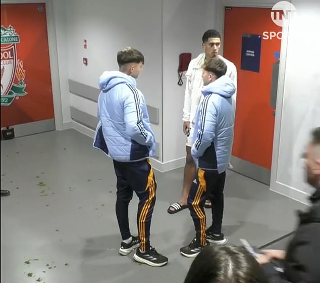 Jude Bellingham was spotted waiting to swap shirts with good friend Trent Alexander-Arnold